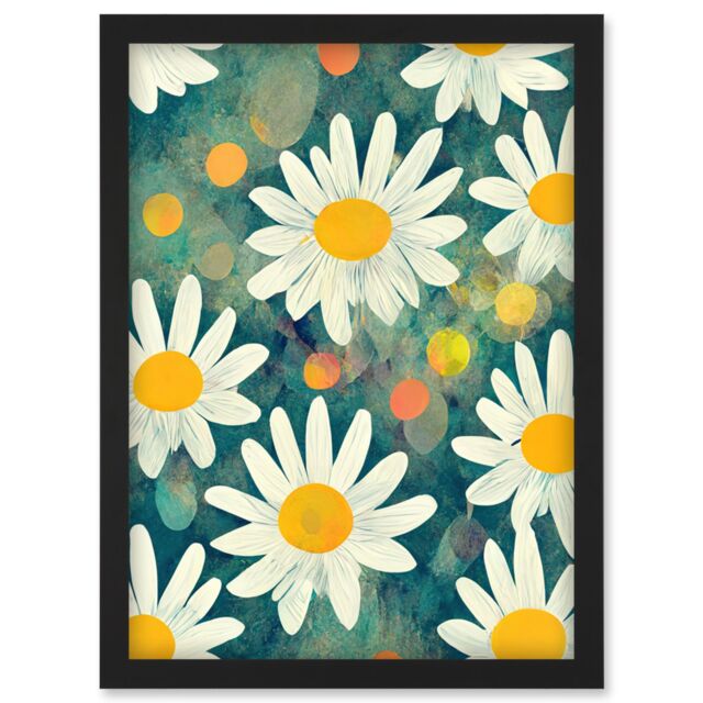 Artery8 Lazy Daisy Afternoon Blossoms Flowers Oxeye Daisies In Meadow Sunlight Artwork Framed Wall Art Print A4 in Black - image 1