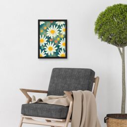 Artery8 Lazy Daisy Afternoon Blossoms Flowers Oxeye Daisies In Meadow Sunlight Artwork Framed Wall Art Print A4 in Black - thumbnail 2