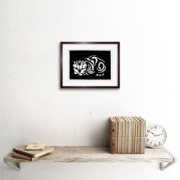 "Artery8 Wall Art Print Woodcut Cat Julie De Graag Art Framed 9x7 inch in Brown - Size: W7"" x H9""" - thumbnail 2