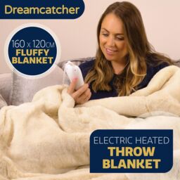 Dreamcatcher Electric Heated Blanket Throw Soft Fleece Faux Fur Polyester Washable Overblanket 9 Timer & Heat Settings 160 x 130cm - thumbnail 3