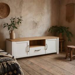 Wyld Haus Bramblecroft White & Natural Oak TV Unit 2 Doors 1 Drawer