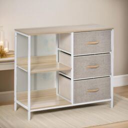 Pirlo Plush Bedroom Chest With 3 Fabric Drawers & Shelves in Beige - thumbnail 3