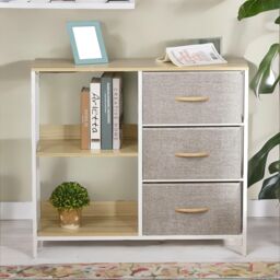 Pirlo Plush Bedroom Chest With 3 Fabric Drawers & Shelves in Beige - thumbnail 2