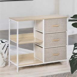 Pirlo Plush Bedroom Chest With 3 Fabric Drawers & Shelves in Beige - thumbnail 4