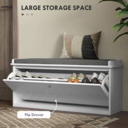 Wyld Haus Rakamo White Shoe Bench with Grey Padded Seat Holds up to 10 Pairs - thumbnail 4