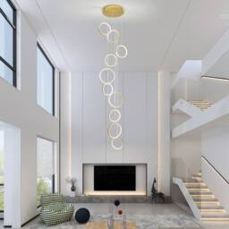 NIVOR Dimmable High Ceiling Chandelier with Remote 10 Ring LED Gold Pendant - thumbnail 7