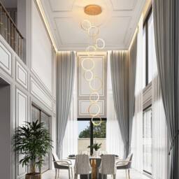 NIVOR Dimmable High Ceiling Chandelier with Remote 10 Ring LED Gold Pendant - thumbnail 5