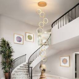 NIVOR Dimmable High Ceiling Chandelier with Remote 10 Ring LED Gold Pendant - thumbnail 6