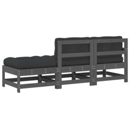 Berkfield Home 3 Piece Garden Lounge Set with Cushions Grey Solid Wood - thumbnail 3