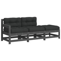 Berkfield Home 3 Piece Garden Lounge Set with Cushions Grey Solid Wood - thumbnail 2