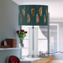 First Choice Lighting Set of 2 Aura - Chrome Table Lamps with Green Fern Cut Out Shades in Silver - thumbnail 8