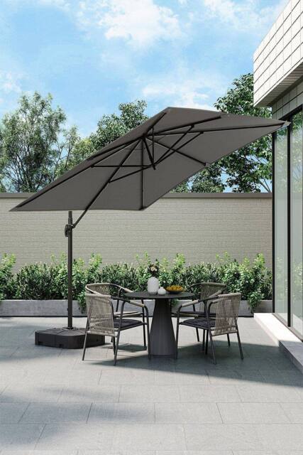 Garden Sanctuary Rotating Square Outdoor Patio Cantilever Parasol with Plastic Base in Dark Grey - image 1