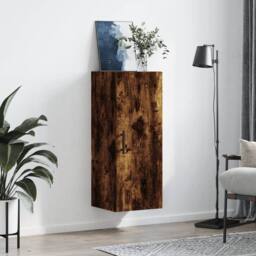 Berkfield Home Wall Mounted Cabinet Smoked Oak 34.5x34x90 cm in Brown - thumbnail 1