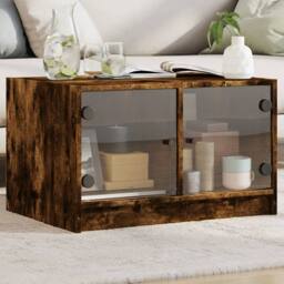 Berkfield Home Coffee Table with Glass Doors Smoked Oak 68x50x42 cm in Brown - Size: 68 x 50 x 42 cm - thumbnail 2