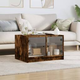 Berkfield Home Coffee Table with Glass Doors Smoked Oak 68x50x42 cm in Brown - Size: 68 x 50 x 42 cm - thumbnail 3