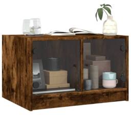 Berkfield Home Coffee Table with Glass Doors Smoked Oak 68x50x42 cm in Brown - Size: 68 x 50 x 42 cm - thumbnail 4