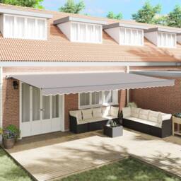 Berkfield Home Manual Retractable Awning Light Grey 600x350 cm - thumbnail 1