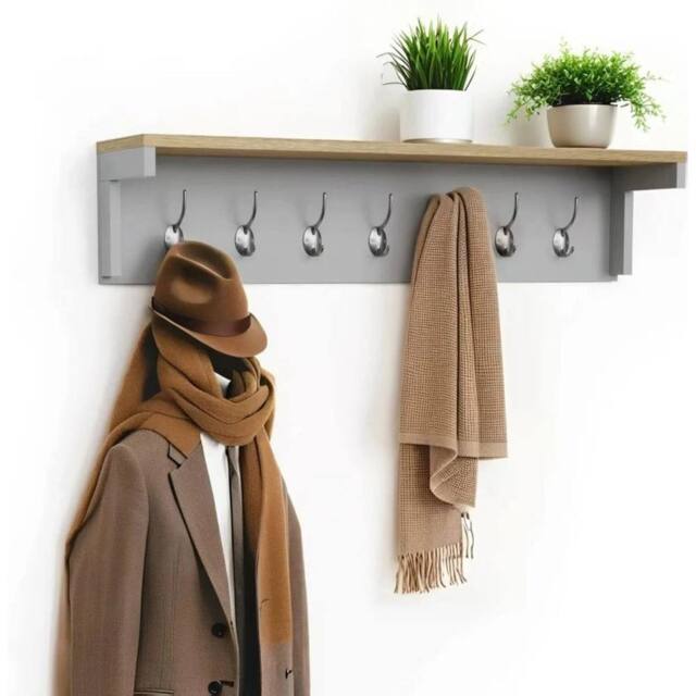 Kelvenix Grey Wall Mounted Coat Rack Shelf 80cm - Size: 0.6m2 - image 1