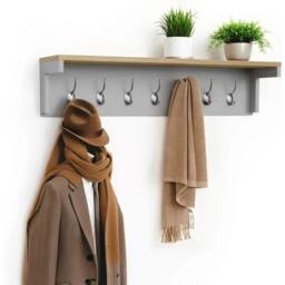 Kelvenix Grey Wall Mounted Coat Rack Shelf 80cm - Size: 0.6m2 - thumbnail 1