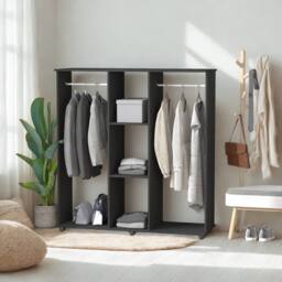 FURNOS Open Wardrobe Clothes Rail With Storage Shelves on Wheels Black