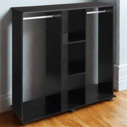 FURNOS Open Wardrobe Clothes Rail With Storage Shelves on Wheels Black - thumbnail 3