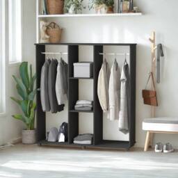 FURNOS Open Wardrobe Clothes Rail With Storage Shelves on Wheels Black - thumbnail 4