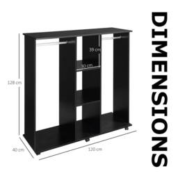 FURNOS Open Wardrobe Clothes Rail With Storage Shelves on Wheels Black - thumbnail 7