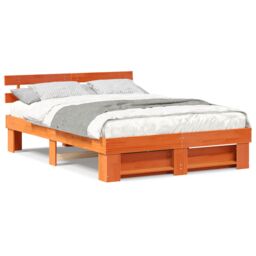 Berkfield Home with Headboard Brown 160 x 200 cm Pine wood - thumbnail 4