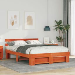 Berkfield Home with Headboard Brown 160 x 200 cm Pine wood - thumbnail 1