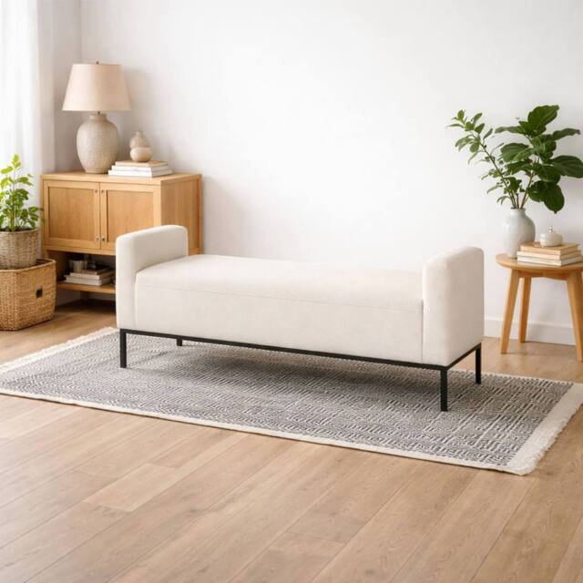 Wyld Haus Brooklyn Ivory Linen Bench Matt Black Metal Legs - image 1