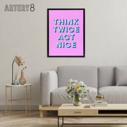 "Artery8 Think Twice Act Nice Pink Blue Bold Simple Black Framed Canvas Art - Size: W12"" x H16""" - thumbnail 3