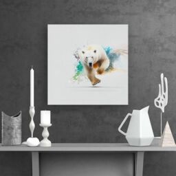 "Warren Reed - Designer Charging Polar Bear Canvas in White - Size: W16"" x H16""" - thumbnail 2