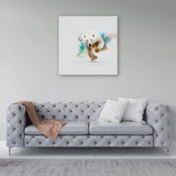 "Warren Reed - Designer Charging Polar Bear Canvas in White - Size: W16"" x H16""" - thumbnail 4