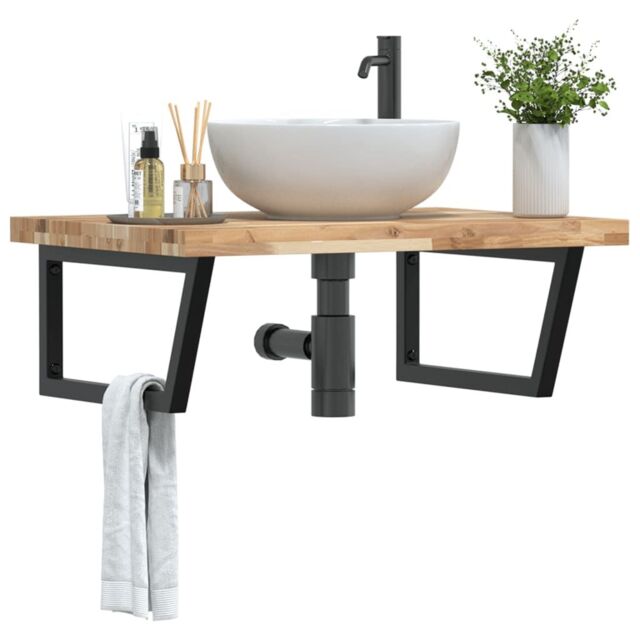 Berkfield Home Basin Shelf Wall Mounted Steel & Solid Wood Acacia in Brown - image 1