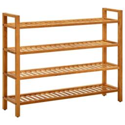 Berkfield Home Shoe Rack with 4 Shelves 100x27x80 cm Solid Oak Wood in Brown - Size: 100 x 27 x 80 cm - thumbnail 2