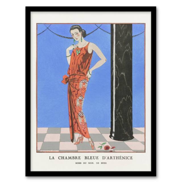 Artery8 George Barbier Framed Wall Art Blue Room of Arthenice Vintage Fashion - Size: A4 - image 1