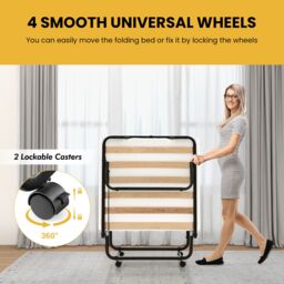 Costway Folding Bed w/ Mattress Portable Foldable Guest Bed Portable Rollaway Bed in White - Size: Cot Bed - thumbnail 5