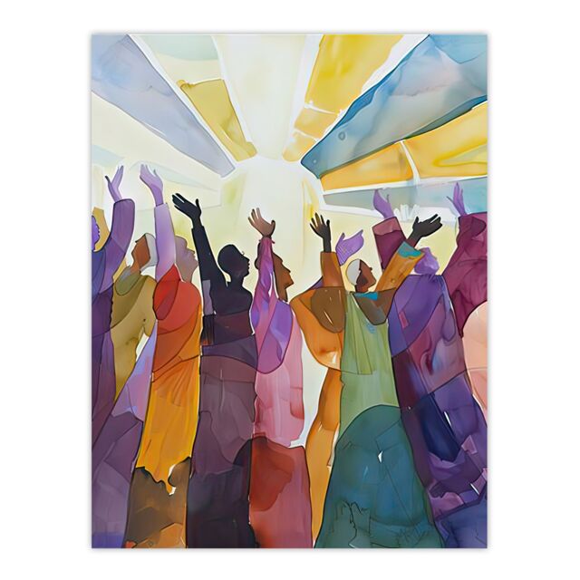 "Artery8 Religious Choir Praise Stained Glass Watercolour Wall Art Print - Size: W12"" x H16""" - image 1