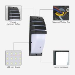 Goeco 2 Pack Indoor/Outdoor LED Wall Light, IP65 Waterproof, 12 W, 6500 K in Black - thumbnail 5
