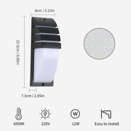Goeco 2 Pack Indoor/Outdoor LED Wall Light, IP65 Waterproof, 12 W, 6500 K in Black - thumbnail 4