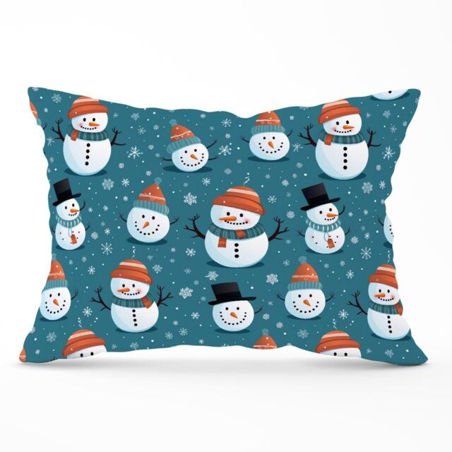 Warren Reed - Designer Jolly Christmas Snowmen Cushions in Blue - Size: 45 cm x 45 cm - image 1