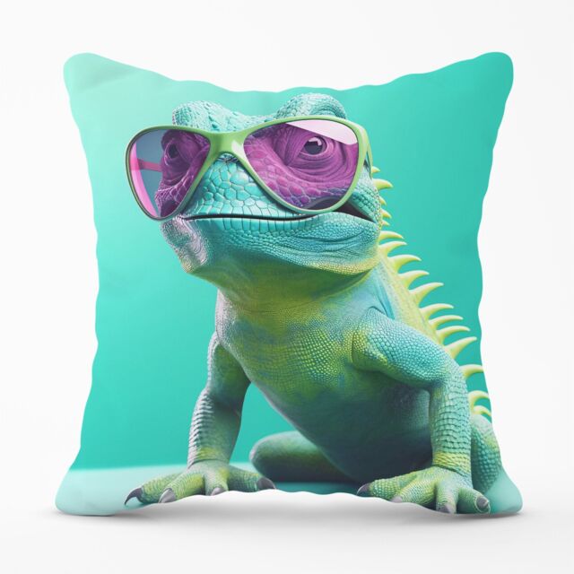 Warren Reed - Designer Happy Splashart Iguana Wearing Glasses Cushions - Size: 60 cm x 60 cm - image 1