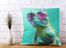 Warren Reed - Designer Happy Splashart Iguana Wearing Glasses Cushions - Size: 60 cm x 60 cm - thumbnail 2