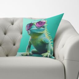 Warren Reed - Designer Happy Splashart Iguana Wearing Glasses Cushions - Size: 60 cm x 60 cm - thumbnail 3