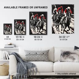 Artery8 Jockeys in Horse Racing Scene Black Red Modernist Framed Art Print - Size: A4 - thumbnail 3