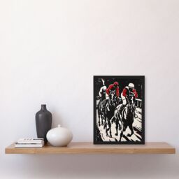 Artery8 Jockeys in Horse Racing Scene Black Red Modernist Framed Art Print - Size: A4 - thumbnail 4