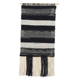 Wyld and Coco Handwoven Beige Cotton Wall Hanging Tassels Geometric Boho Decor - thumbnail 3