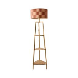ValueLights Hiru Shelf Tripod Floor Lamp with Orange Checker Bamboo Shade & Bulb - thumbnail 6