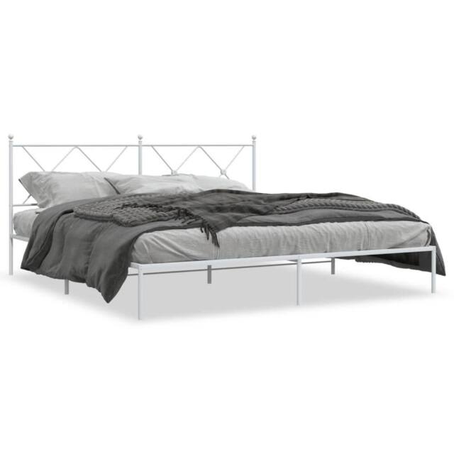 Berkfield Home Metal Bed Frame without Mattress with Headboard White 183x213cm - Size: 183x213 cm - image 1