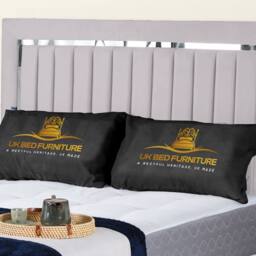 UK Bed Furniture Chrome Edge Slatted Base Upholstered Bed Frame with 48-inch Headboard in Silver - Size: Double - thumbnail 2